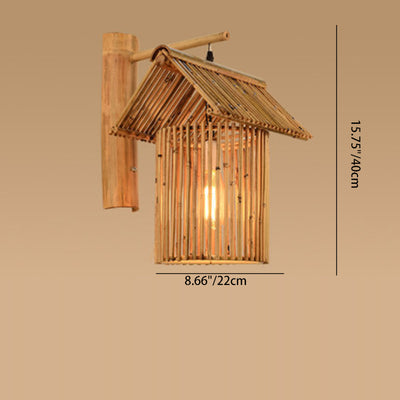 Traditionelle chinesische Haus Teekanne Form Bambus 1-Licht Wandleuchte Lampe für Wohnzimmer 