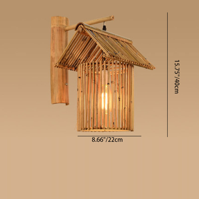 Traditionelle chinesische Haus Teekanne Form Bambus 1-Licht Wandleuchte Lampe für Wohnzimmer 
