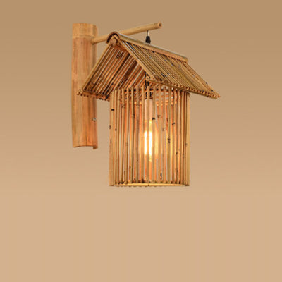 Traditionelle chinesische Haus Teekanne Form Bambus 1-Licht Wandleuchte Lampe für Wohnzimmer 