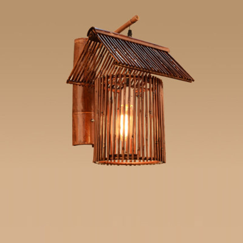 Traditionelle chinesische Haus Teekanne Form Bambus 1-Licht Wandleuchte Lampe für Wohnzimmer 