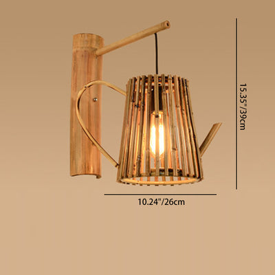 Traditionelle chinesische Haus Teekanne Form Bambus 1-Licht Wandleuchte Lampe für Wohnzimmer 