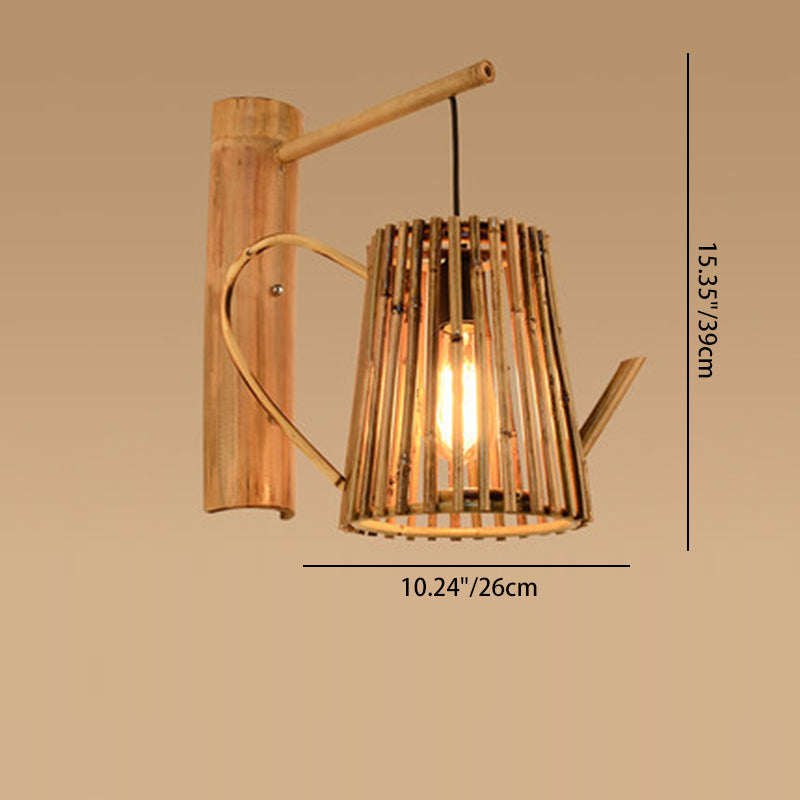 Traditionelle chinesische Haus Teekanne Form Bambus 1-Licht Wandleuchte Lampe für Wohnzimmer 