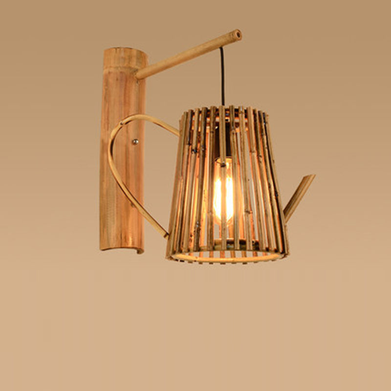 Traditionelle chinesische Haus Teekanne Form Bambus 1-Licht Wandleuchte Lampe für Wohnzimmer 