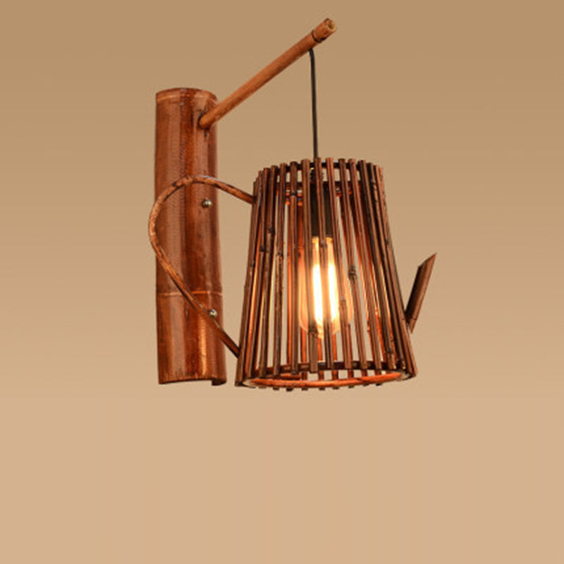 Traditionelle chinesische Haus Teekanne Form Bambus 1-Licht Wandleuchte Lampe für Wohnzimmer 