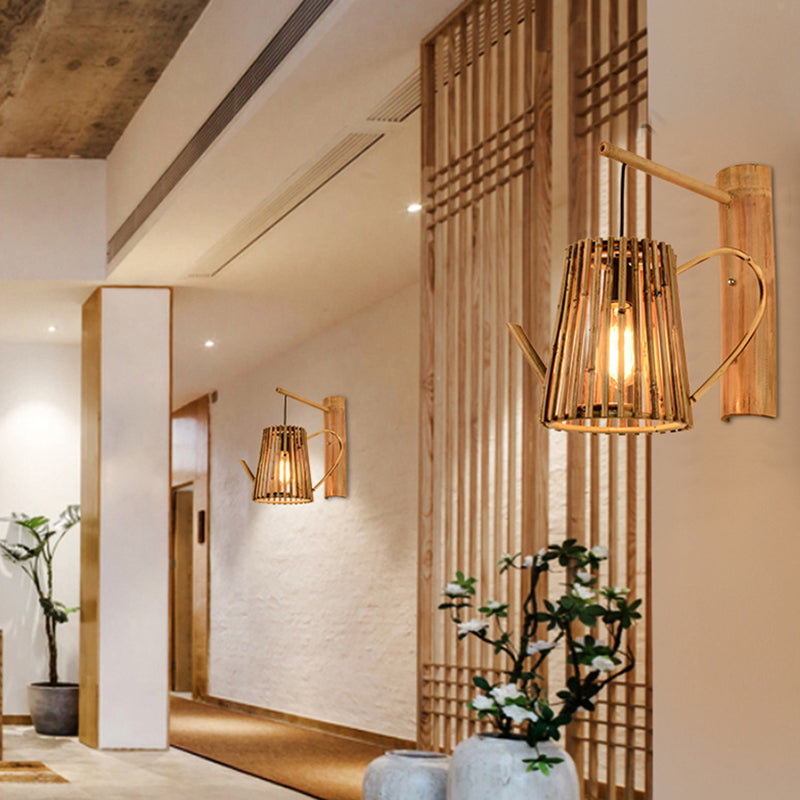 Traditionelle chinesische Haus Teekanne Form Bambus 1-Licht Wandleuchte Lampe für Wohnzimmer 