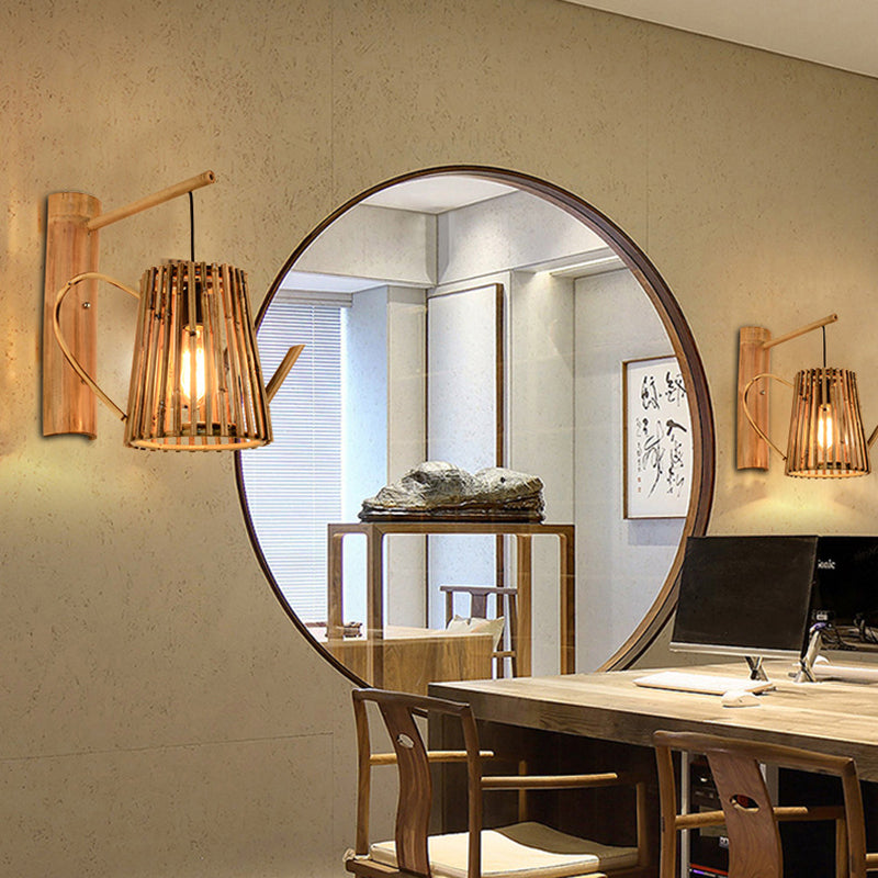 Traditionelle chinesische Haus Teekanne Form Bambus 1-Licht Wandleuchte Lampe für Wohnzimmer 