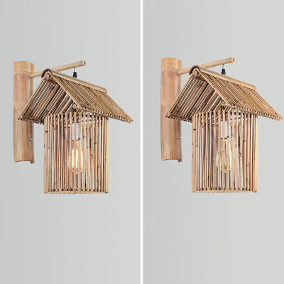 Traditionelle chinesische Haus Teekanne Form Bambus 1-Licht Wandleuchte Lampe für Wohnzimmer 