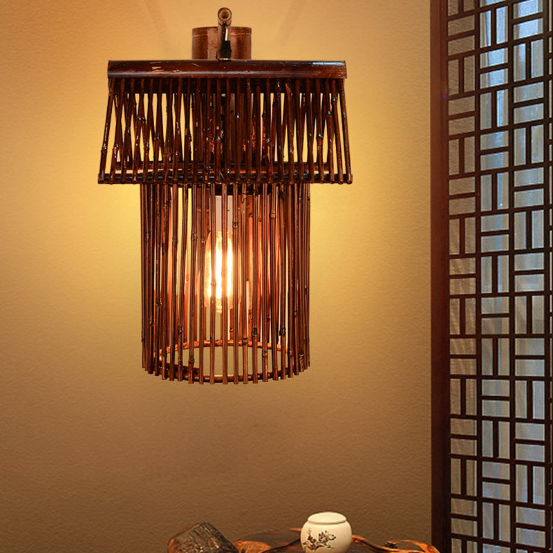 Traditionelle chinesische Haus Teekanne Form Bambus 1-Licht Wandleuchte Lampe für Wohnzimmer 