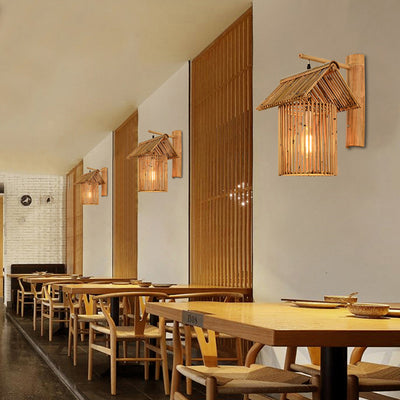 Traditionelle chinesische Haus Teekanne Form Bambus 1-Licht Wandleuchte Lampe für Wohnzimmer 