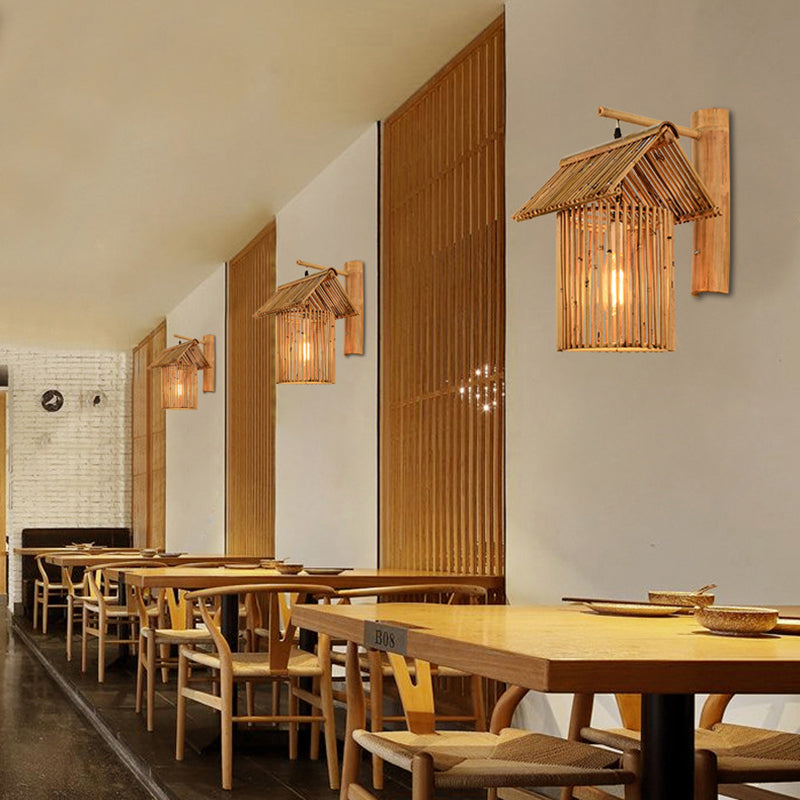 Traditionelle chinesische Haus Teekanne Form Bambus 1-Licht Wandleuchte Lampe für Wohnzimmer 