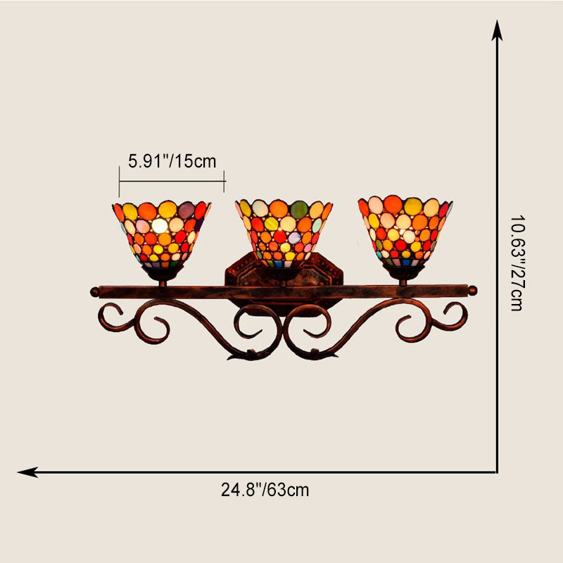 Applique murale traditionnelle Tiffany Cone Lace en verre teinté fer à 3 lumières pour chambre 