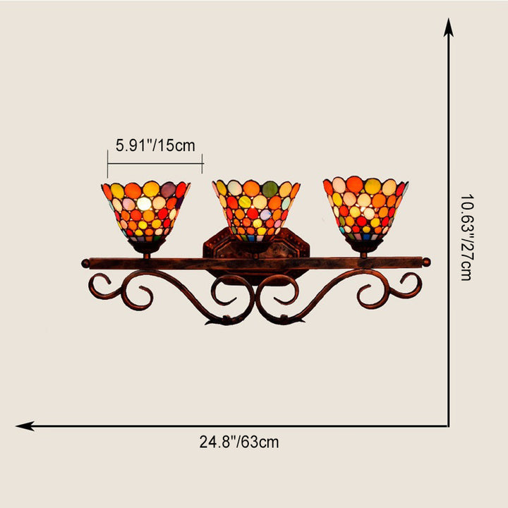 Applique murale traditionnelle Tiffany Cone Lace en verre teinté fer à 3 lumières pour chambre 