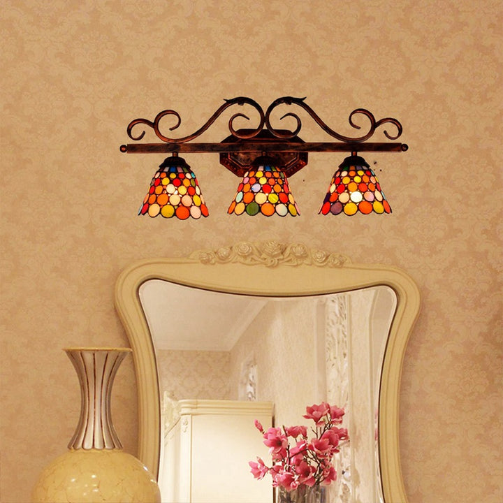 Applique murale traditionnelle Tiffany Cone Lace en verre teinté fer à 3 lumières pour chambre 