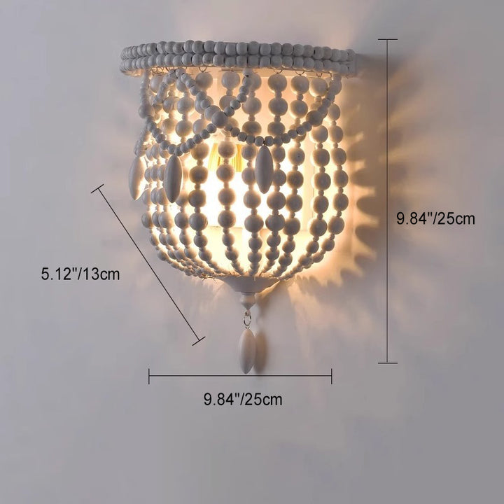 Applique murale 1 lumière en bois massif et fer avec perles demi-rondes traditionnelles françaises pour salon 