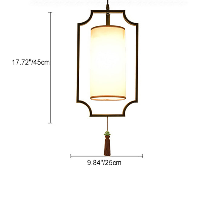 Traditional Chinese Rectangular Cylinder Iron Fabric 1-Light Pendant Light For Living Room