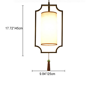 Traditionelle chinesische rechteckige Zylinder Eisen Stoff 1-Licht Pendelleuchte für Wohnzimmer 