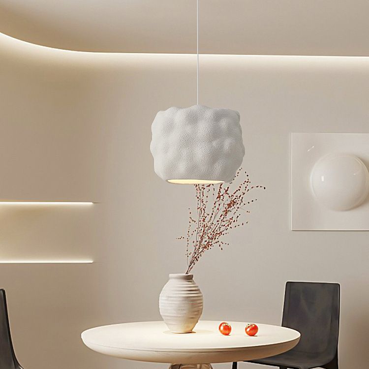 Lustre suspendu moderne minimaliste cylindrique irrégulier concave en polystyrène à haute densité à 1 lumière pour salon 