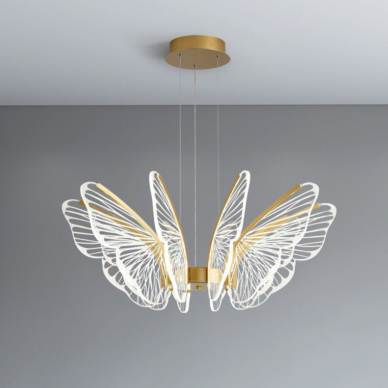 Lustre à LED en aluminium et acrylique en forme de papillon créatif contemporain pour salon 