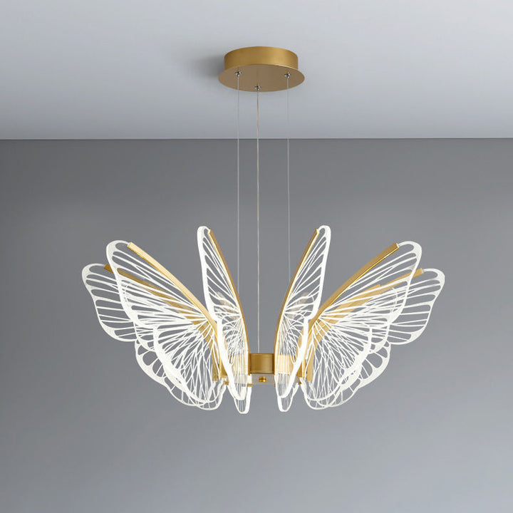 Lustre à LED en aluminium et acrylique en forme de papillon créatif contemporain pour salon 