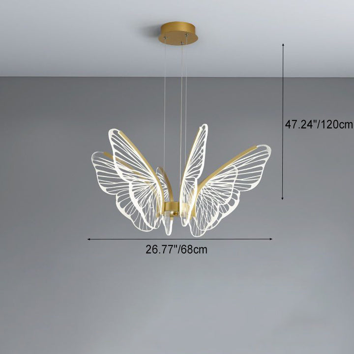 Lustre à LED en aluminium et acrylique en forme de papillon créatif contemporain pour salon 