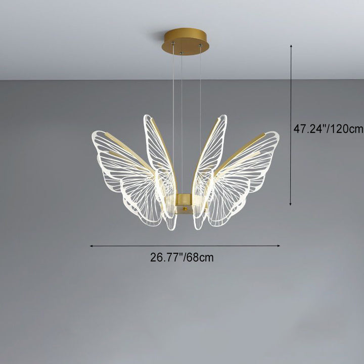 Lustre à LED en aluminium et acrylique en forme de papillon créatif contemporain pour salon 