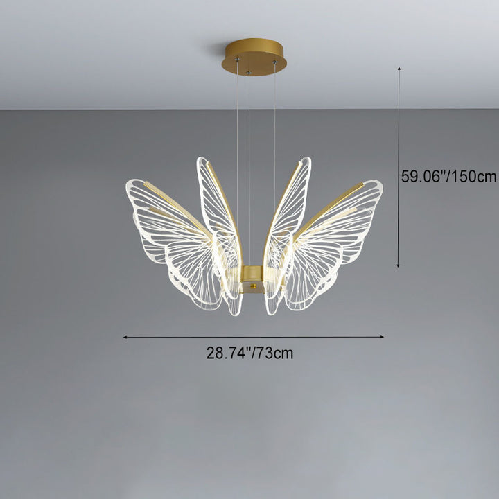 Lustre à LED en aluminium et acrylique en forme de papillon créatif contemporain pour salon 
