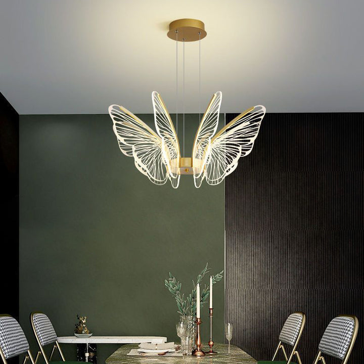 Lustre à LED en aluminium et acrylique en forme de papillon créatif contemporain pour salon 