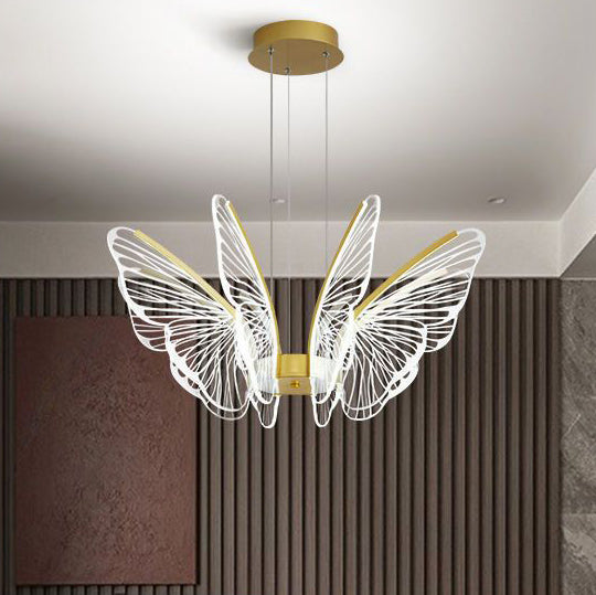 Lustre à LED en aluminium et acrylique en forme de papillon créatif contemporain pour salon 