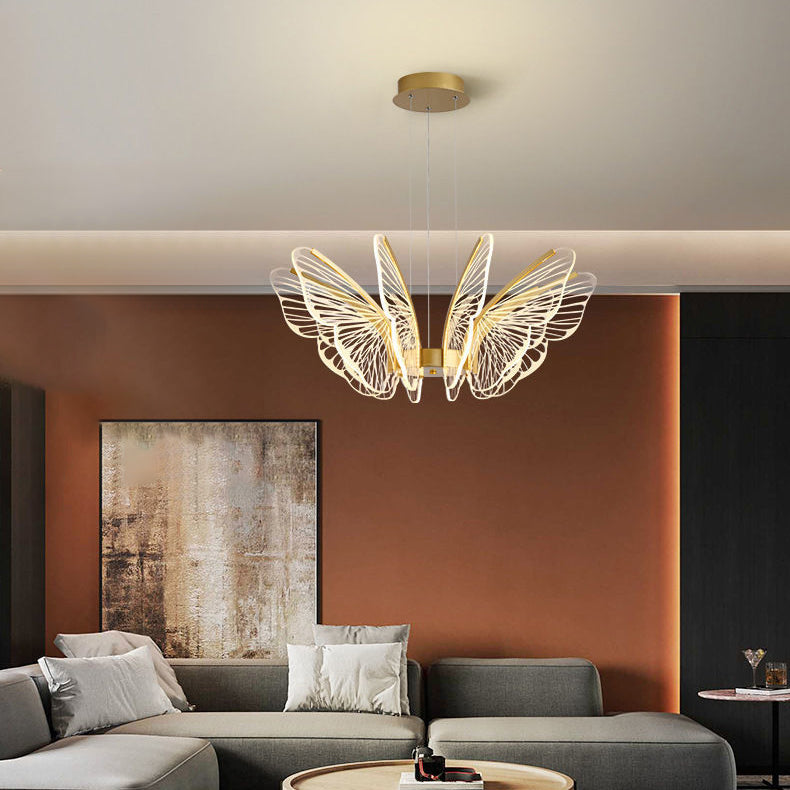 Lustre à LED en aluminium et acrylique en forme de papillon créatif contemporain pour salon 