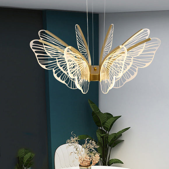 Lustre à LED en aluminium et acrylique en forme de papillon créatif contemporain pour salon 