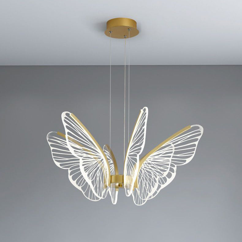 Lustre à LED en aluminium et acrylique en forme de papillon créatif contemporain pour salon 