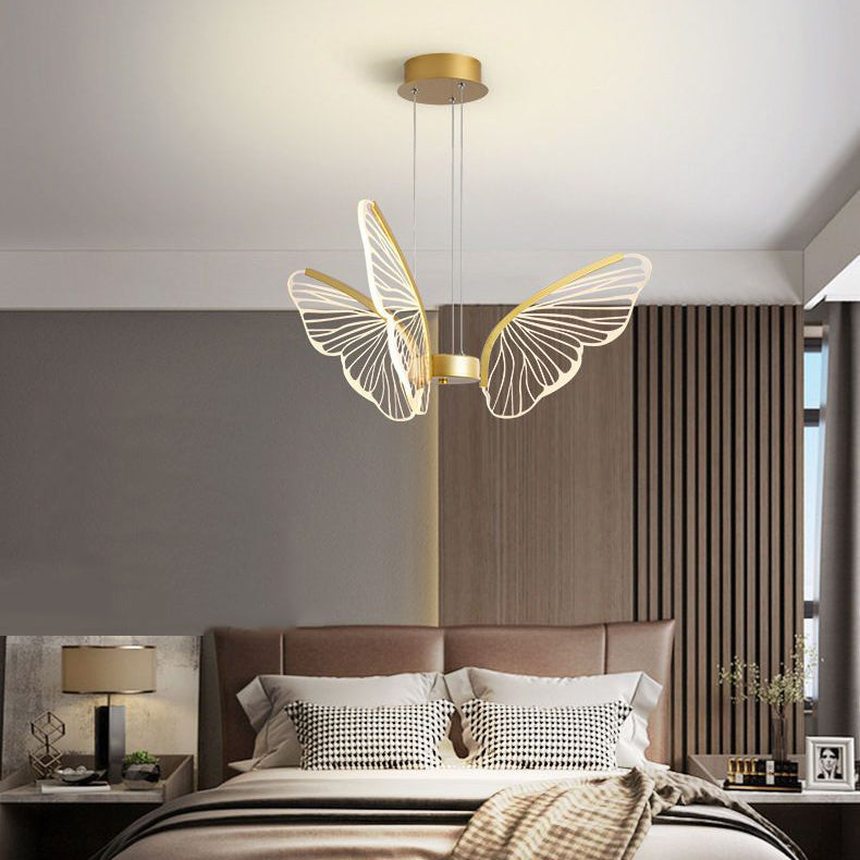 Lustre à LED en aluminium et acrylique en forme de papillon créatif contemporain pour salon 