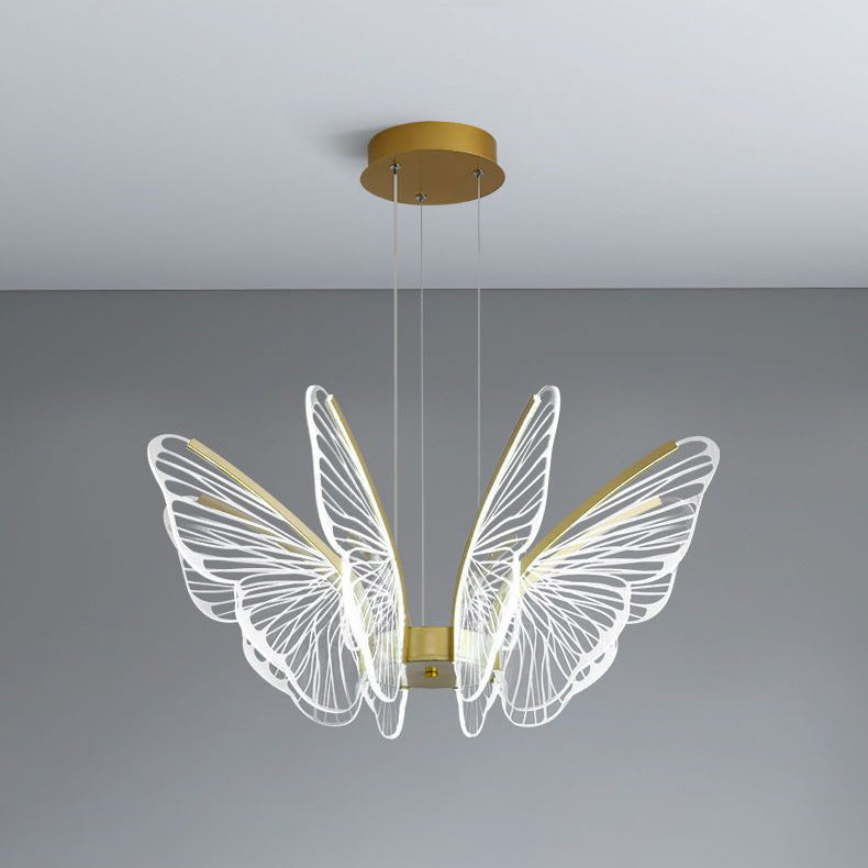 Lustre à LED en aluminium et acrylique en forme de papillon créatif contemporain pour salon 