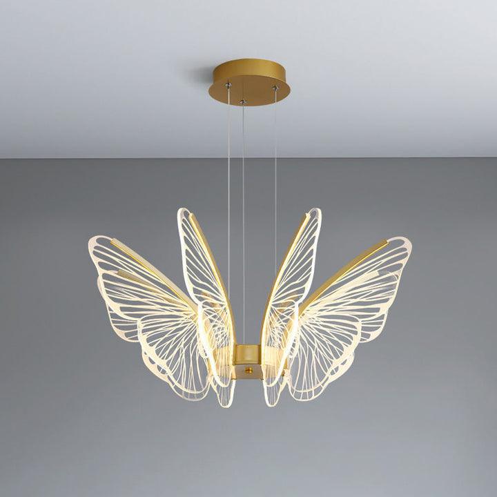 Lustre à LED en aluminium et acrylique en forme de papillon créatif contemporain pour salon 