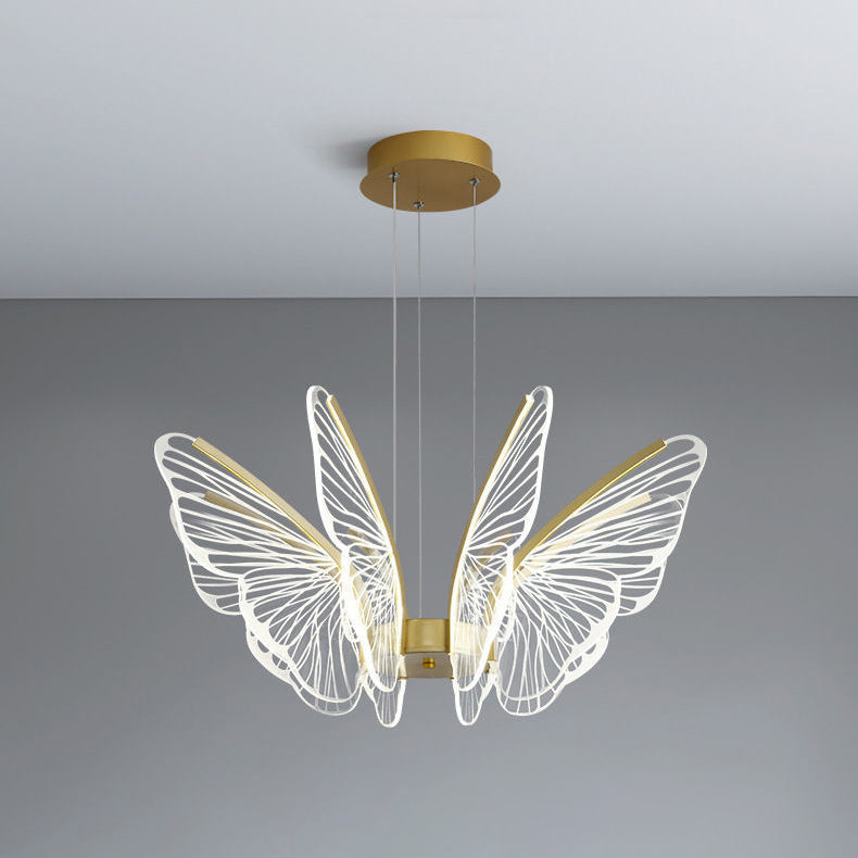 Lustre à LED en aluminium et acrylique en forme de papillon créatif contemporain pour salon 