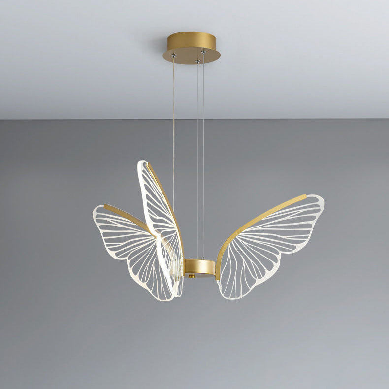 Lustre à LED en aluminium et acrylique en forme de papillon créatif contemporain pour salon 