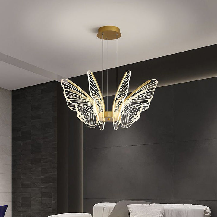 Lustre à LED en aluminium et acrylique en forme de papillon créatif contemporain pour salon 