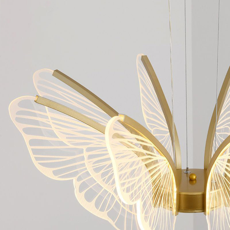 Lustre à LED en aluminium et acrylique en forme de papillon créatif contemporain pour salon 
