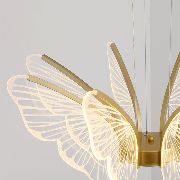 Lustre à LED en aluminium et acrylique en forme de papillon créatif contemporain pour salon 
