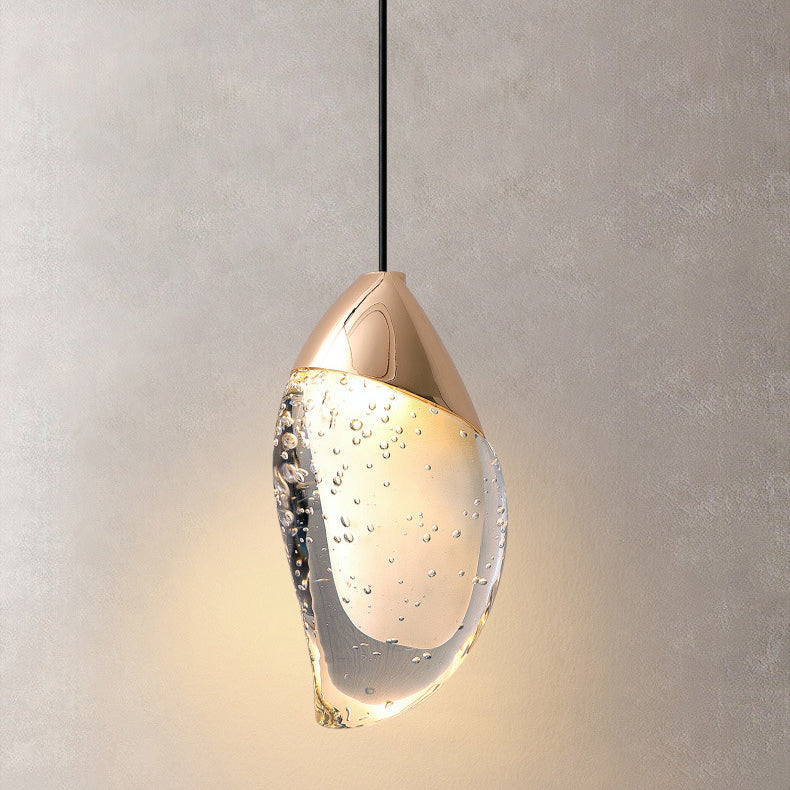 Lámpara colgante LED de cristal con hardware ovalado irregular minimalista moderno para dormitorio 