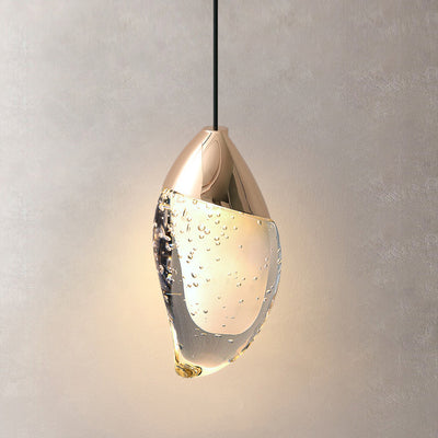 Lámpara colgante LED de cristal con hardware ovalado irregular minimalista moderno para dormitorio 