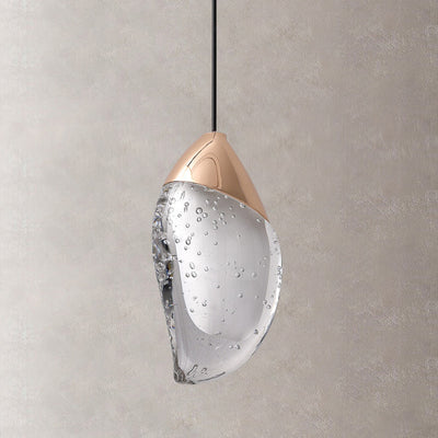 Lámpara colgante LED de cristal con hardware ovalado irregular minimalista moderno para dormitorio 