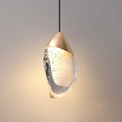 Lámpara colgante LED de cristal con hardware ovalado irregular minimalista moderno para dormitorio 