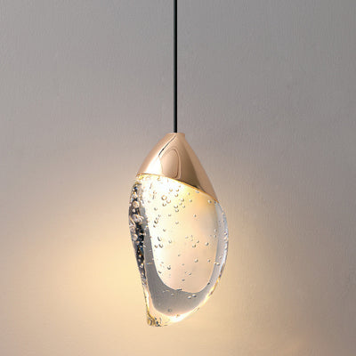 Lámpara colgante LED de cristal con hardware ovalado irregular minimalista moderno para dormitorio 