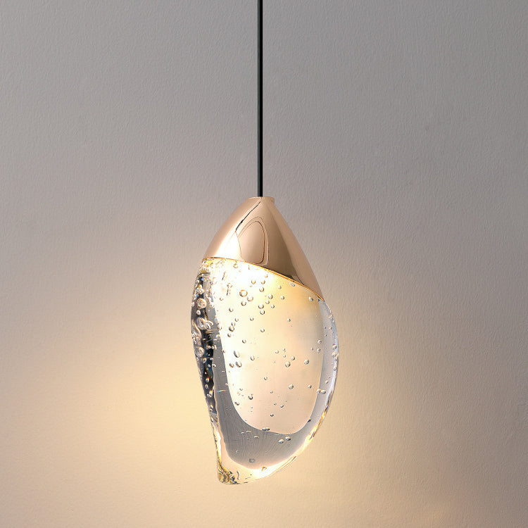 Lámpara colgante LED de cristal con hardware ovalado irregular minimalista moderno para dormitorio 