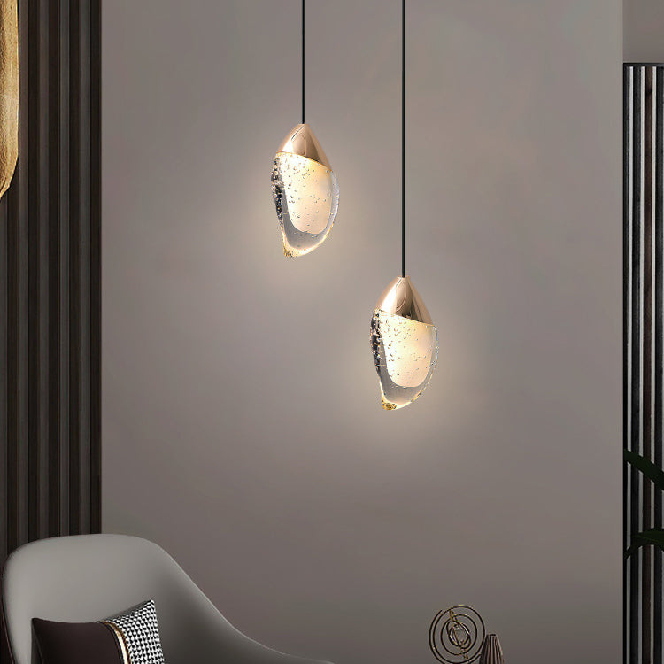Lámpara colgante LED de cristal con hardware ovalado irregular minimalista moderno para dormitorio 