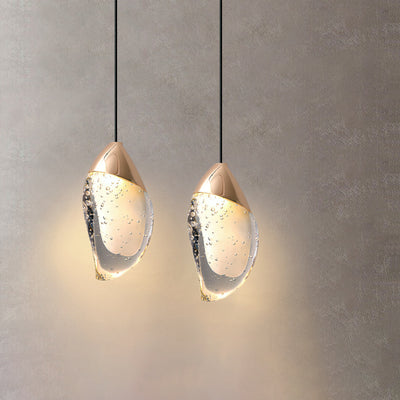 Lámpara colgante LED de cristal con hardware ovalado irregular minimalista moderno para dormitorio 