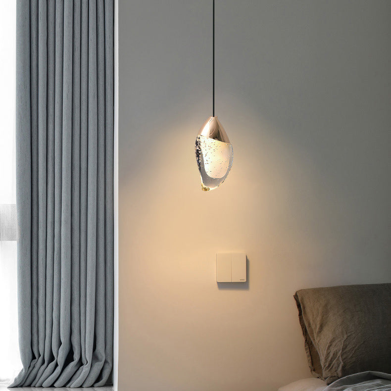 Lámpara colgante LED de cristal con hardware ovalado irregular minimalista moderno para dormitorio 
