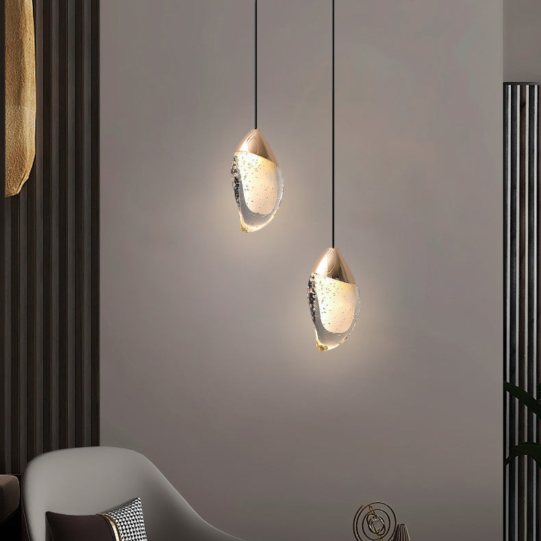 Lámpara colgante LED de cristal con hardware ovalado irregular minimalista moderno para dormitorio 