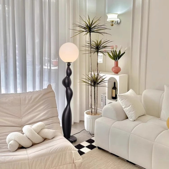 Contemporary Creative Irregular Cylinder Base Orb Shade PE Resin Marble 1-Light Standing Floor Lamp For Living Room